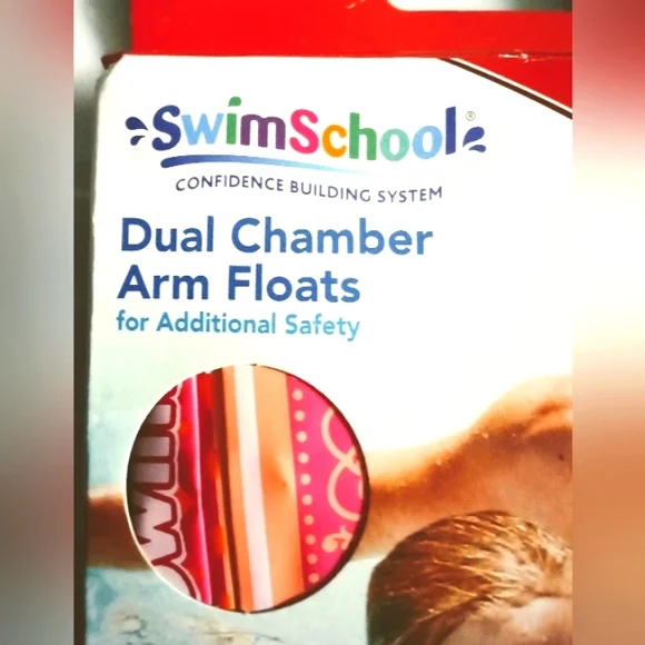 Swim School Dual Chamber Arm Floats Level 3 (30-55 lbs) & Foam Bath Kneeler